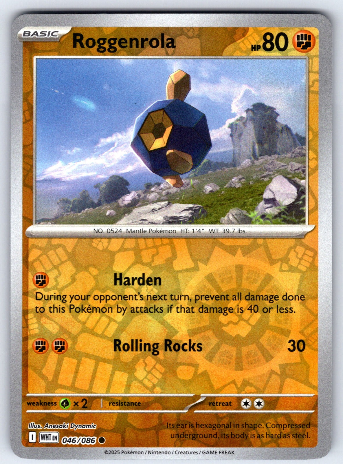 Roggenrola Reverse Holo Common SV: White Flare 046/086 NM 2025