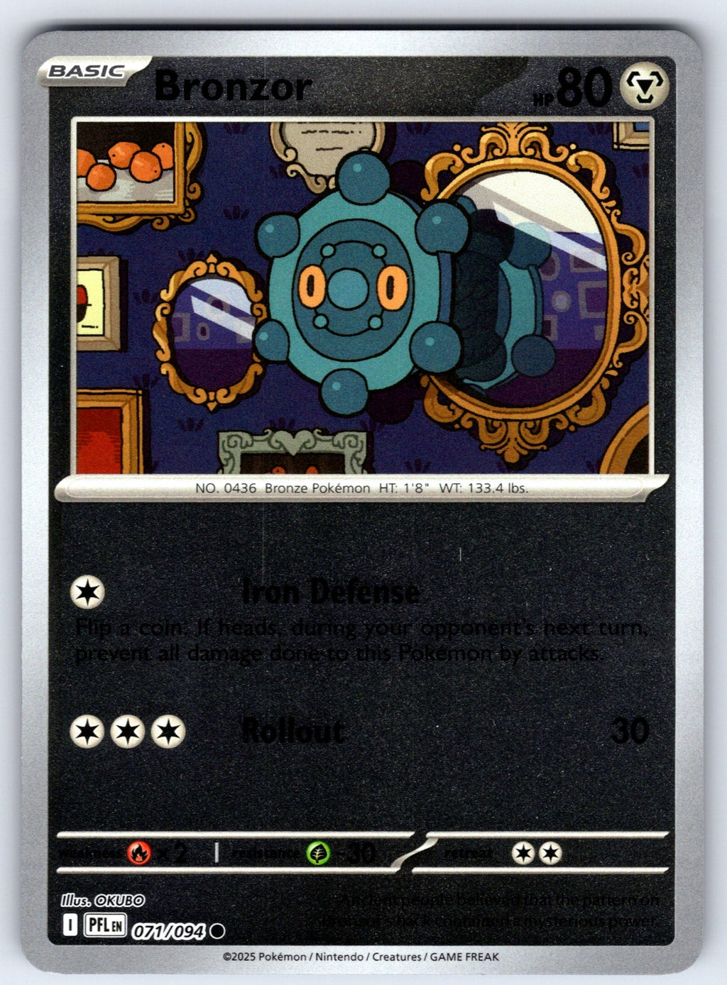 Bronzor Reverse Holo Common ME02: Phantasmal Flames 071/094 NM 2025