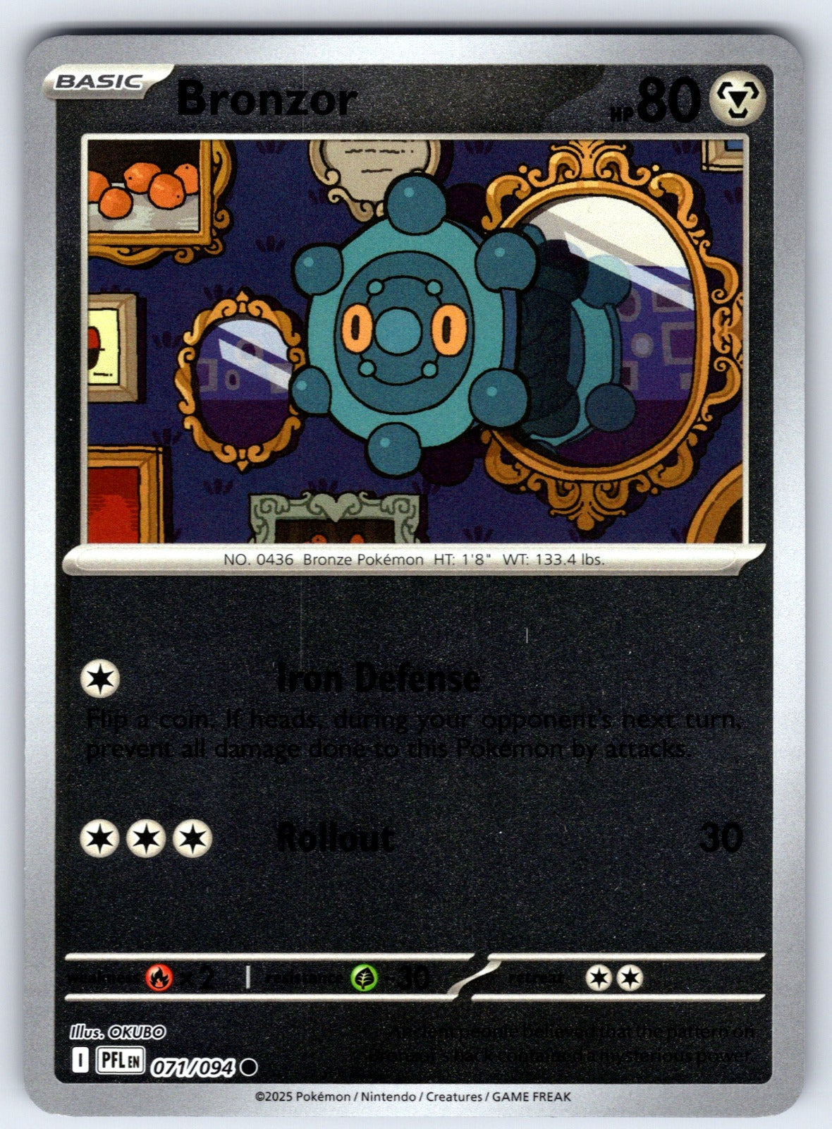 Bronzor Reverse Holo Common ME02: Phantasmal Flames 071/094 NM 2025