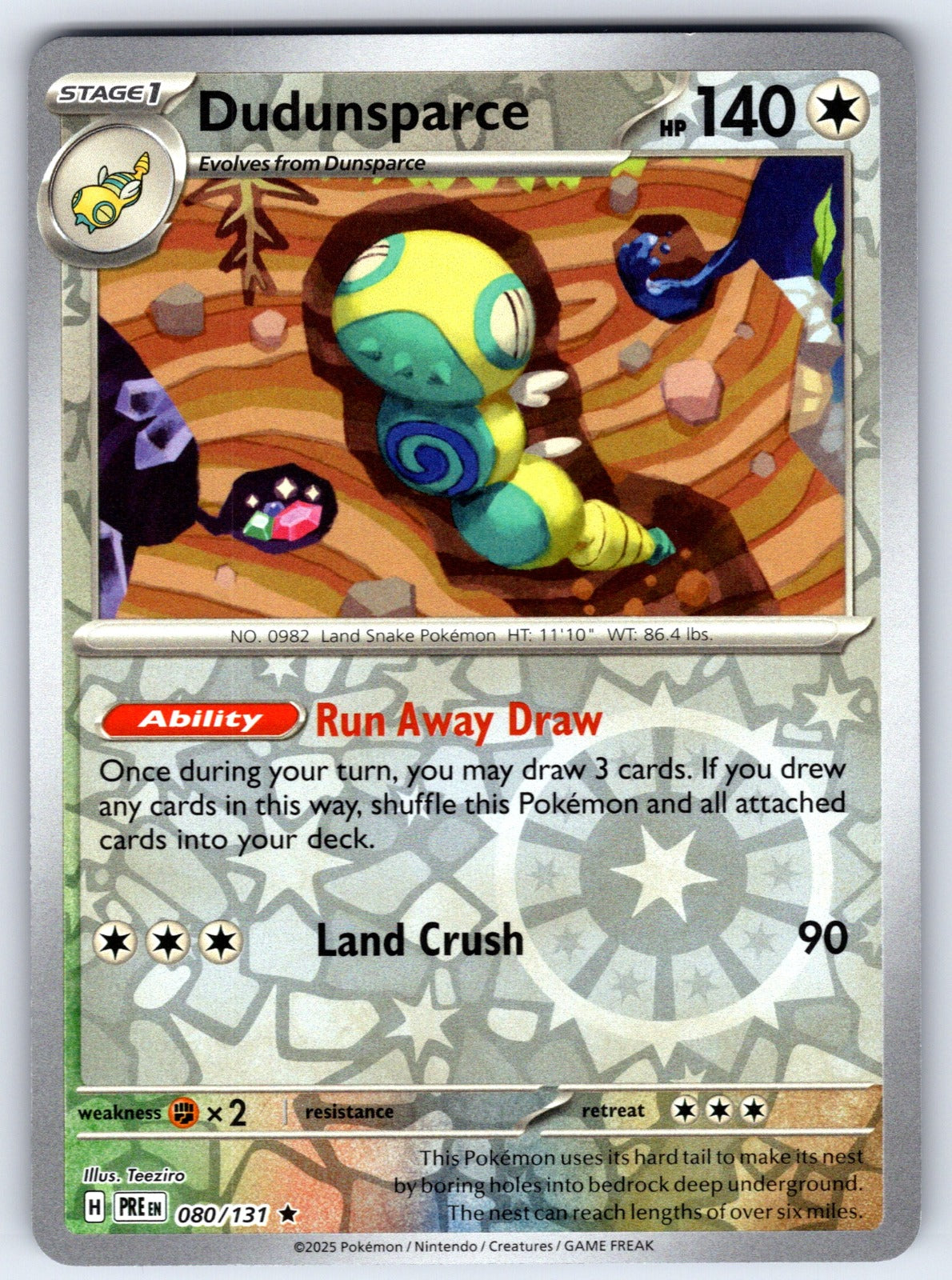 Dudunsparce Reverse Holo Rare SV: Prismatic Evolutions 080/131 NM 2025