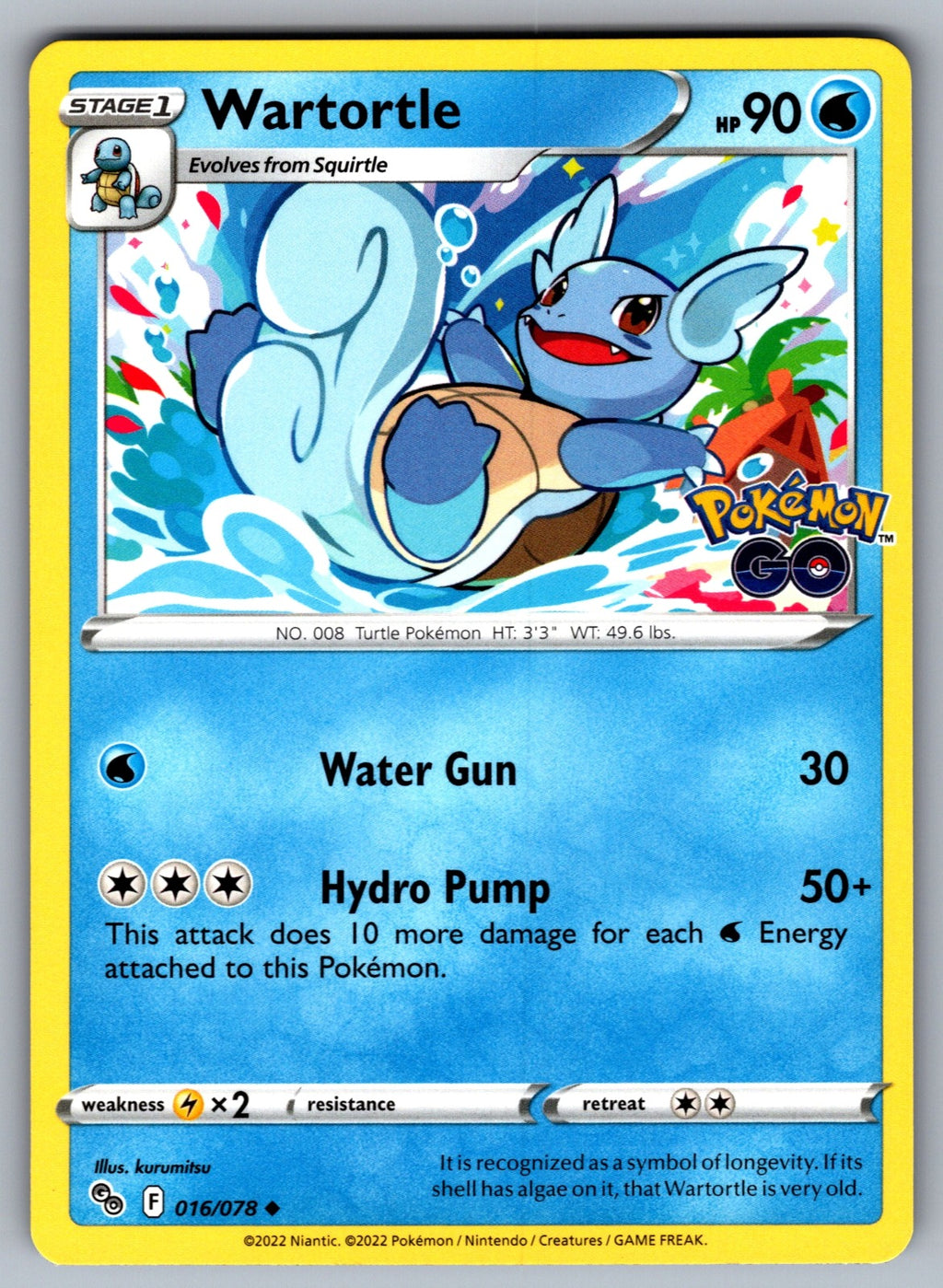 Wartortle Uncommon Pokemon GO 016/078 NM 2022