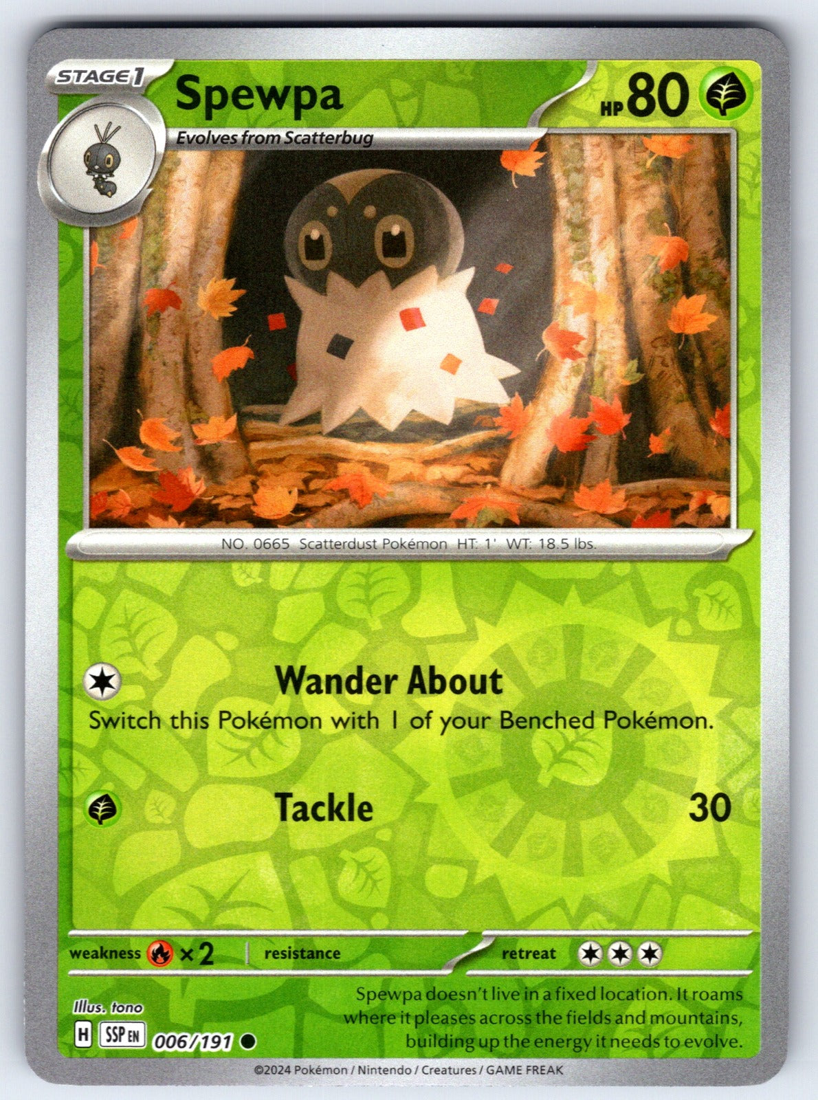 Spewpa Reverse Holo Common SV08: Surging Sparks 006/191 NM 2024