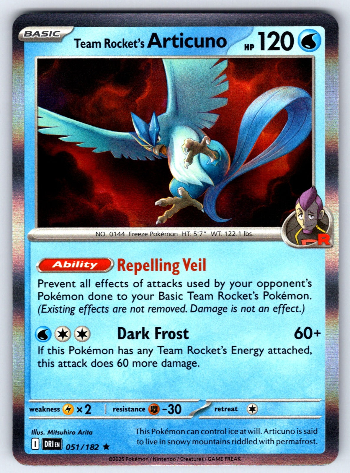 Team Rocket's Articuno Holo Rare SV10: Destined Rivals 051/182 NM 2025