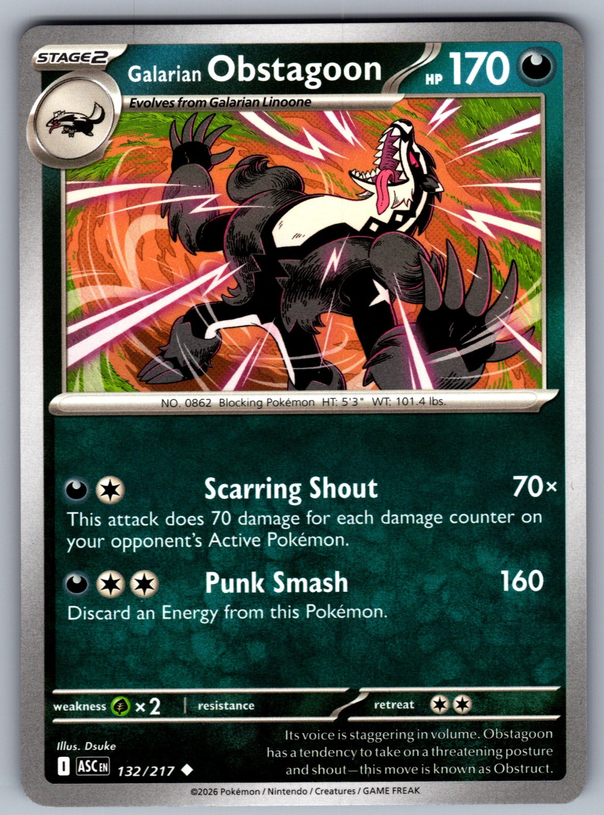 Galarian Obstagoon Uncommon ME: Ascended Heroes 132/217 NM 2026