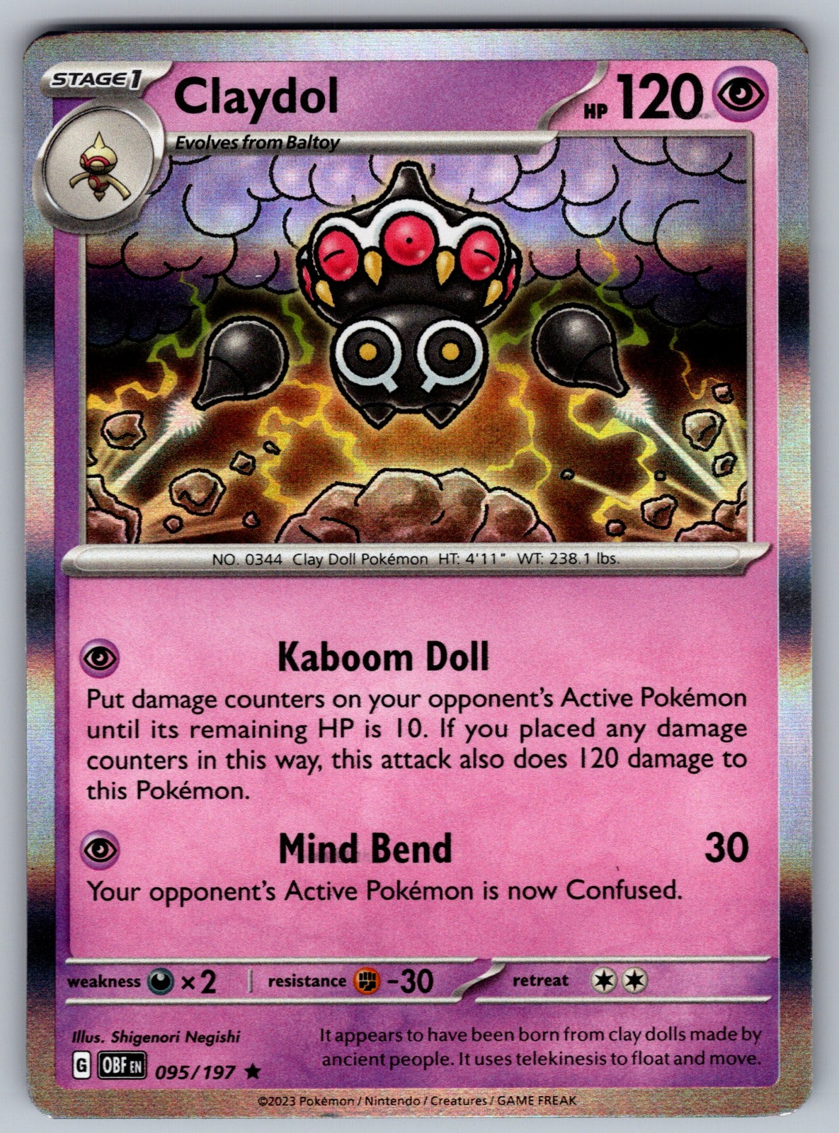 Claydol Holo Rare SV03: Obsidian Flames 095/197 NM 2023