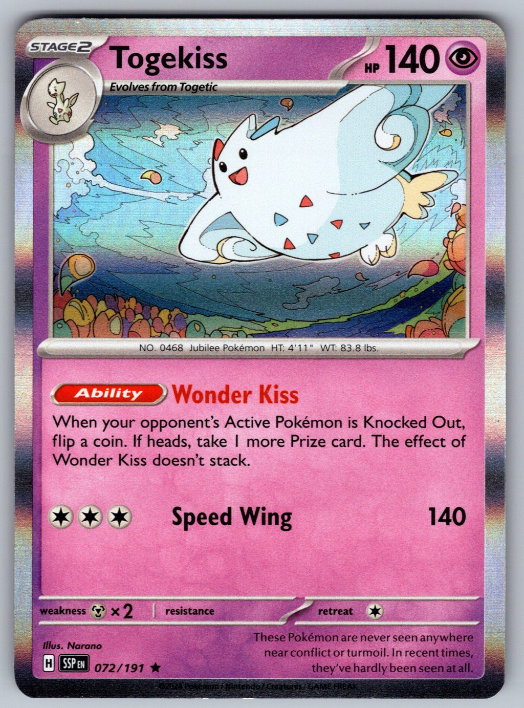 Togekiss Holo Rare SV08: Surging Sparks 072/191 NM 2024