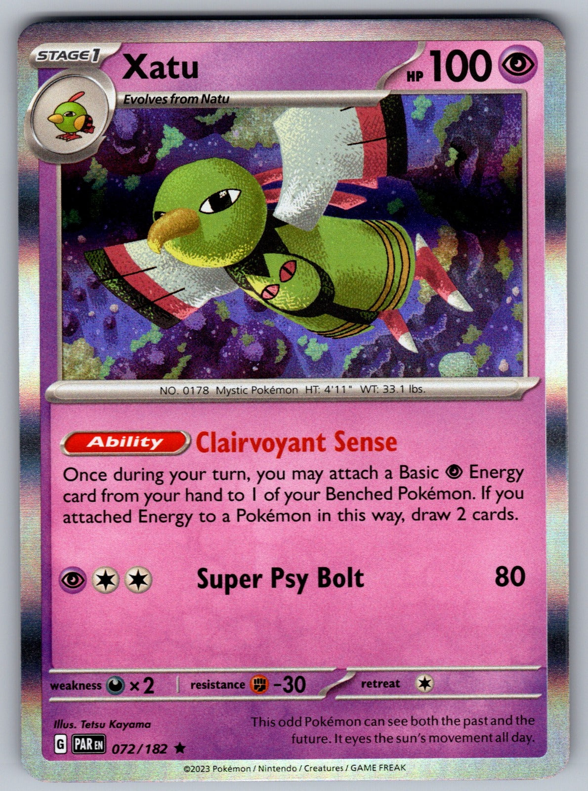 Xatu Holo Rare SV04: Paradox Rift 072/182 NM 2023