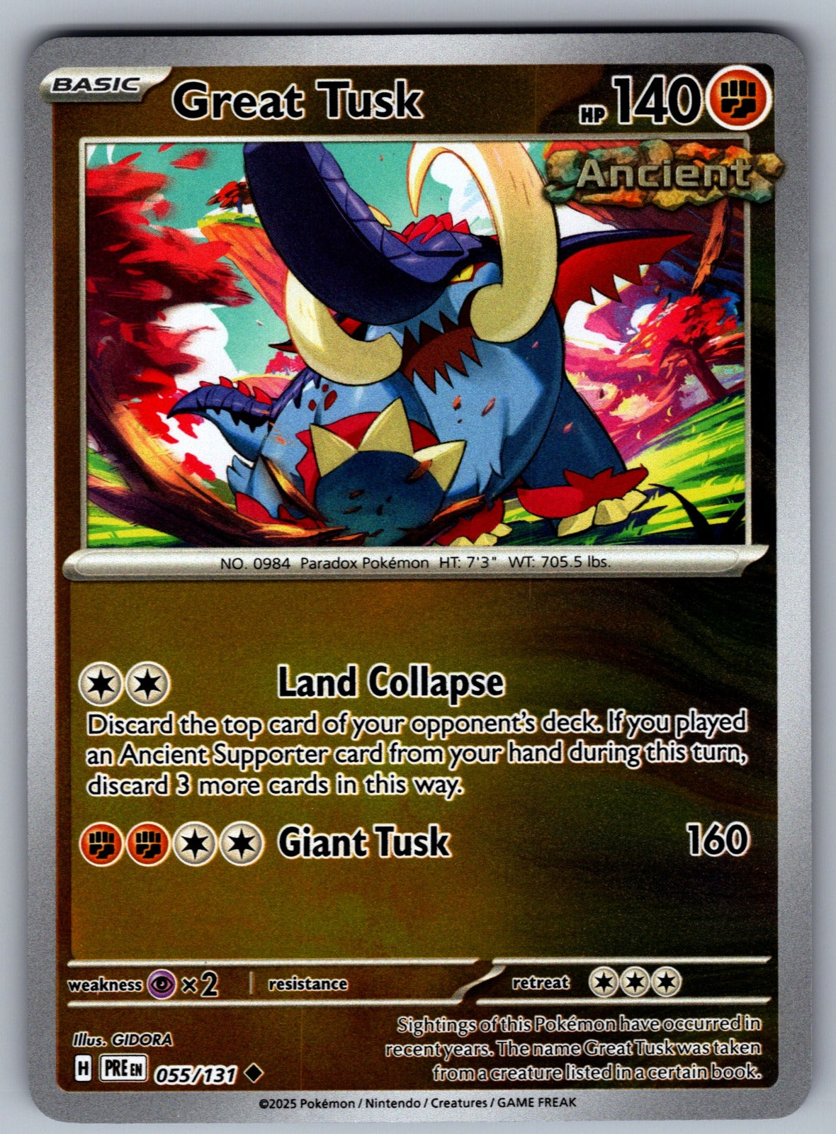 Great Tusk Reverse Holo Uncommon SV: Prismatic Evolutions 055/131 NM 2025