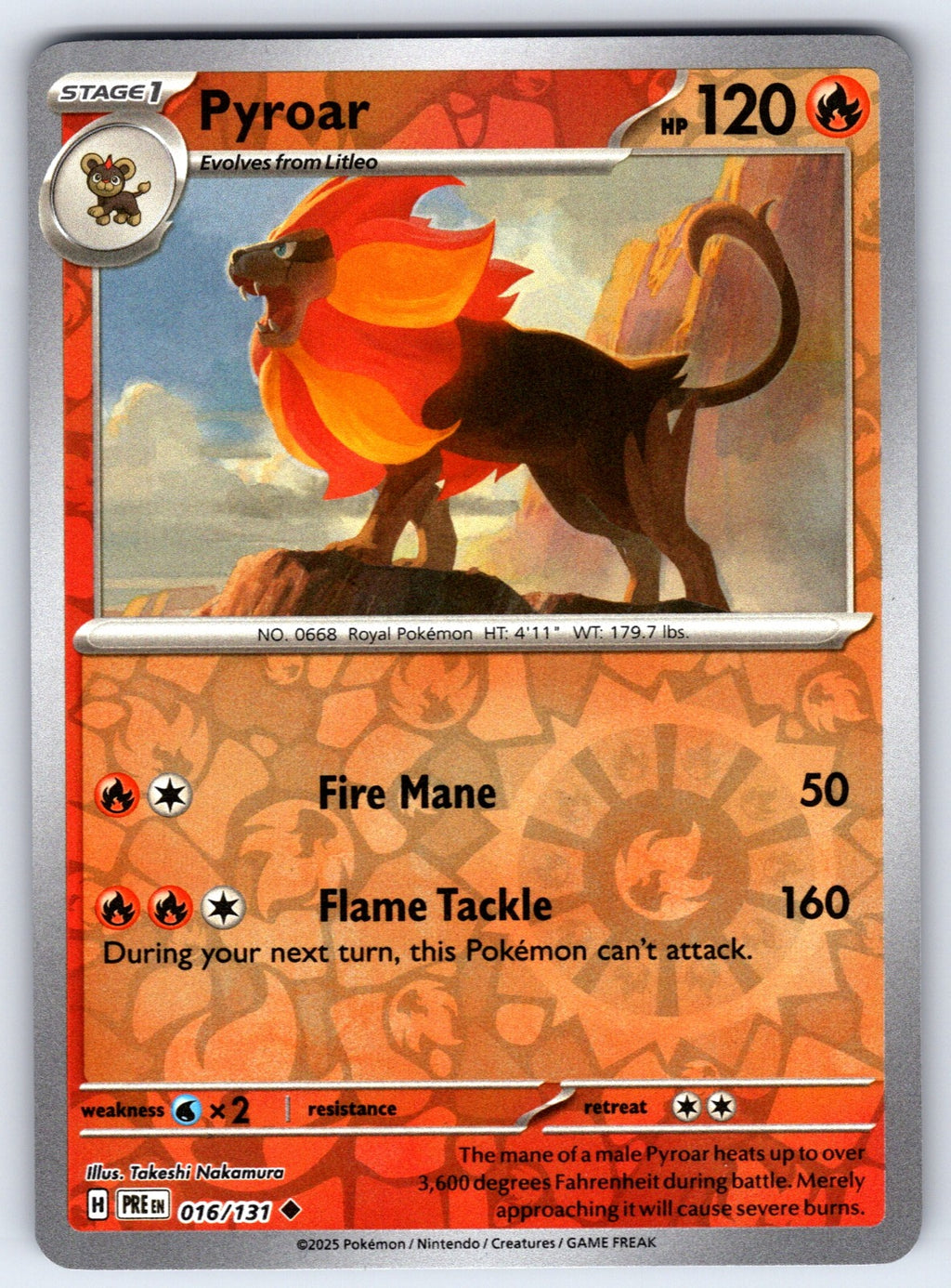 Pyroar Reverse Holo Uncommon SV: Prismatic Evolutions 016/131 NM 2025