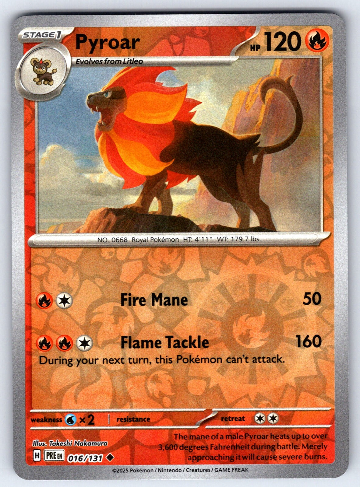 Pyroar Reverse Holo Uncommon SV: Prismatic Evolutions 016/131 NM 2025
