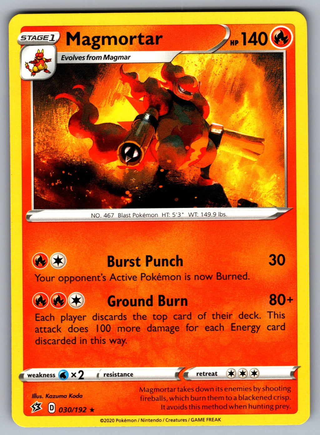 Magmortar Rare SWSH02: Rebel Clash 030/192 NM 2020