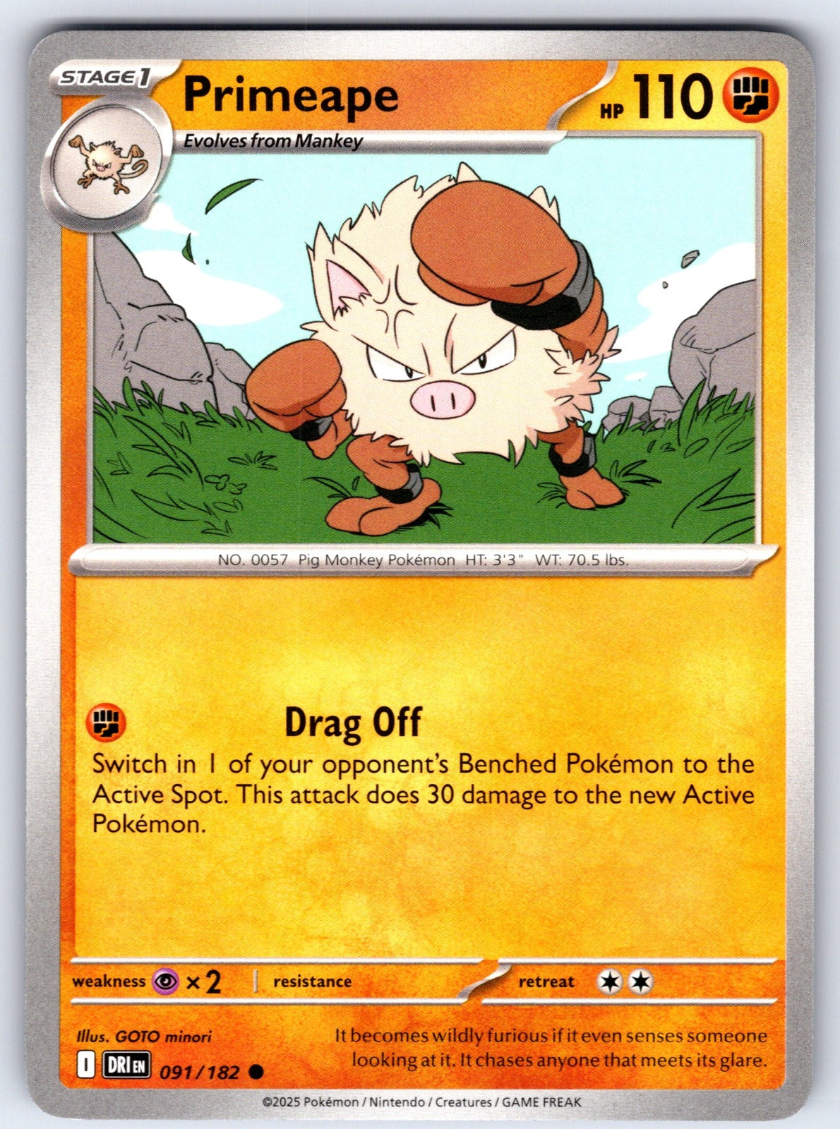 Primeape Common SV10: Destined Rivals 091/182 NM 2025