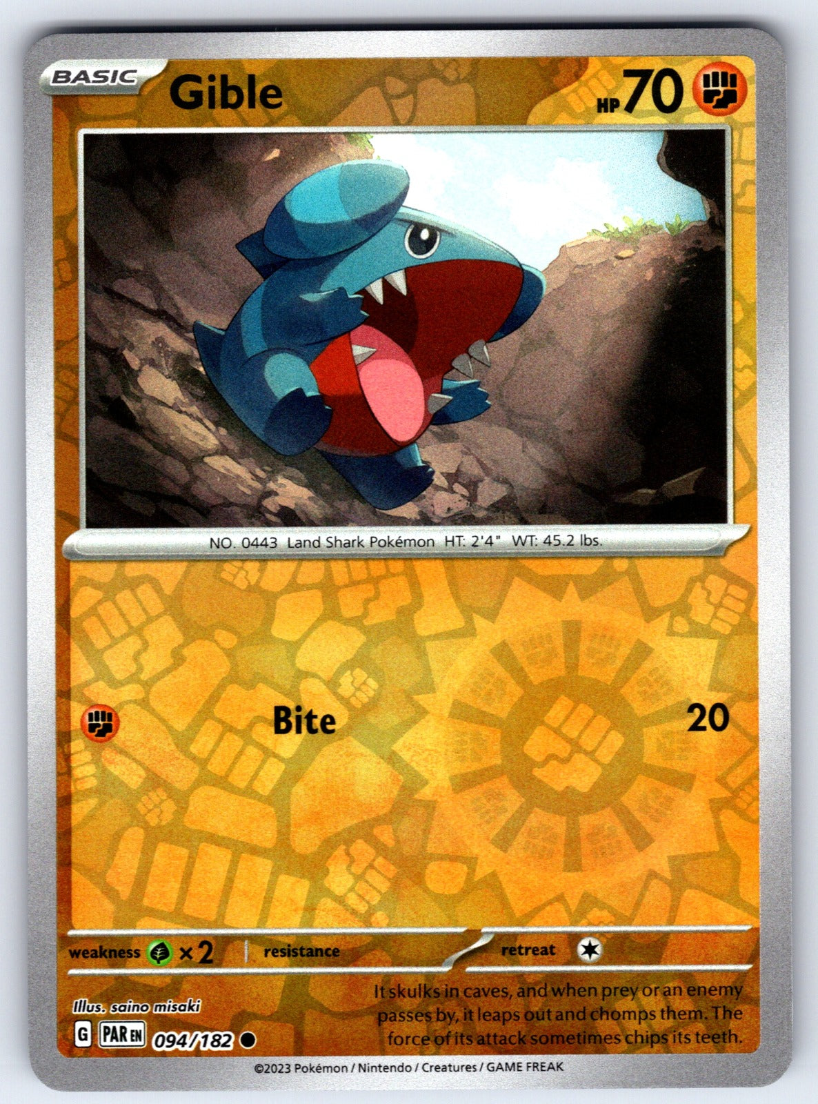 Gible Reverse Holo Common SV04: Paradox Rift 094/182 NM 2023