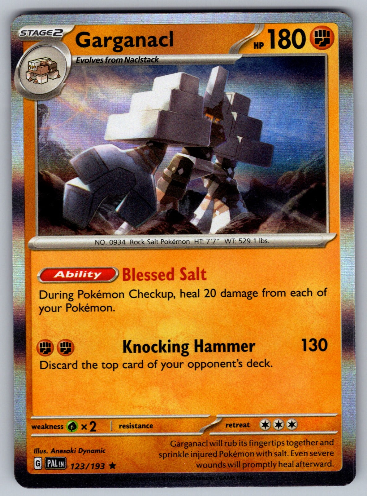 Garganacl Holo Rare SV02: Paldea Evolved 123/193 NM 2023