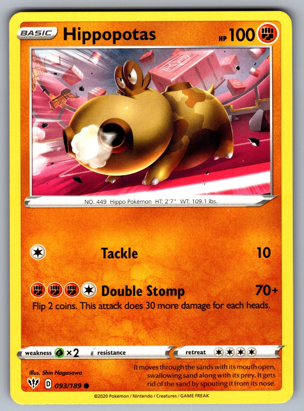 Hippopotas Common SWSH03: Darkness Ablaze 093/189 NM 2020