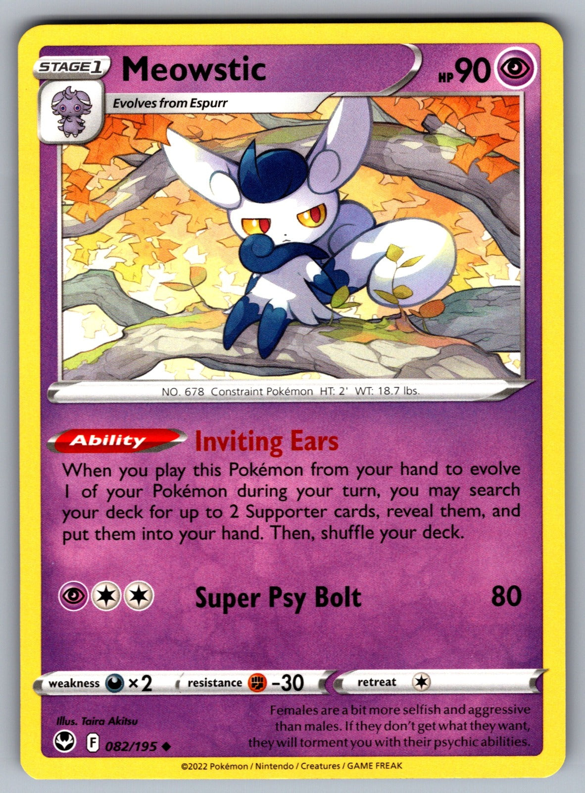 Meowstic Uncommon SWSH12: Silver Tempest 082/195 NM 2022