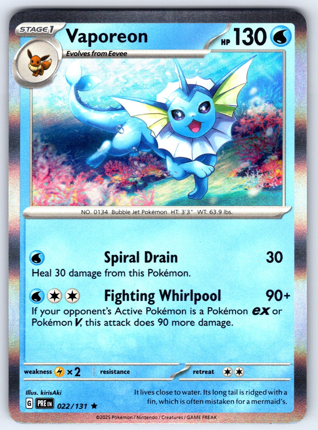 Vaporeon Holo Rare SV: Prismatic Evolutions 022/131 NM 2025