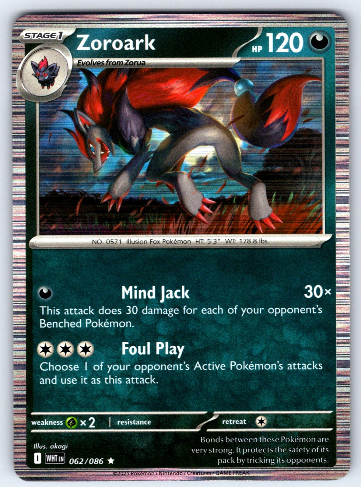 Zoroark Reverse Holo Rare SV: White Flare 062/086 NM 2025