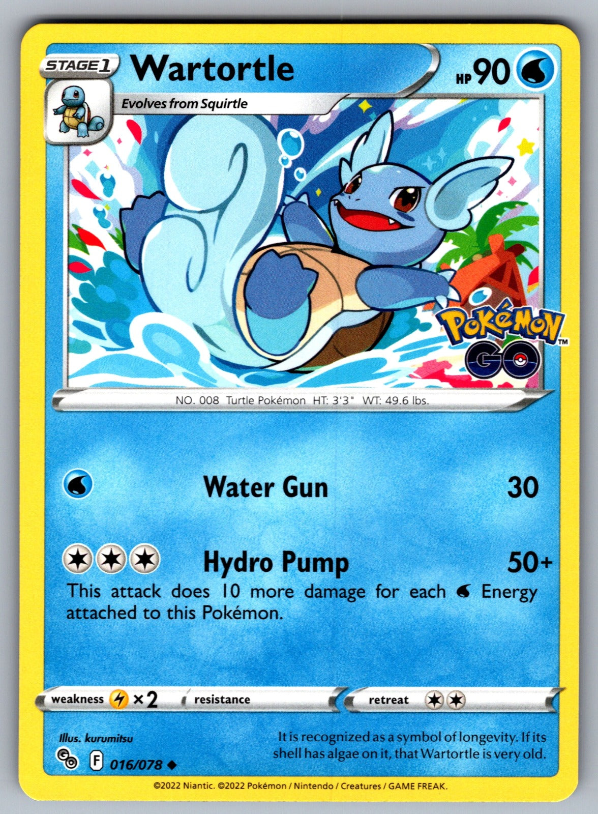 Wartortle Uncommon Pokemon GO 016/078 NM 2022