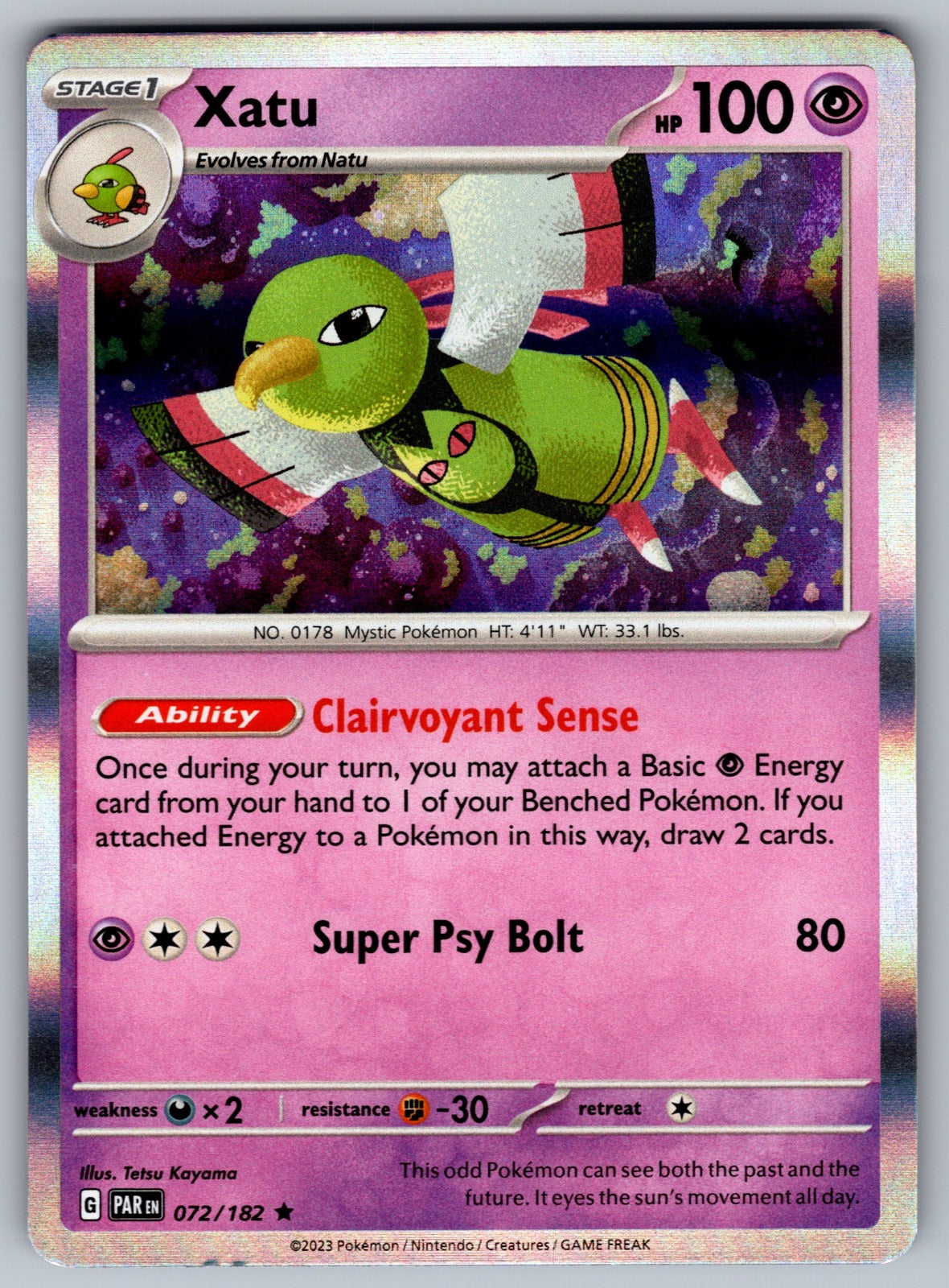 Xatu Holo Rare SV04: Paradox Rift 072/182 NM 2023