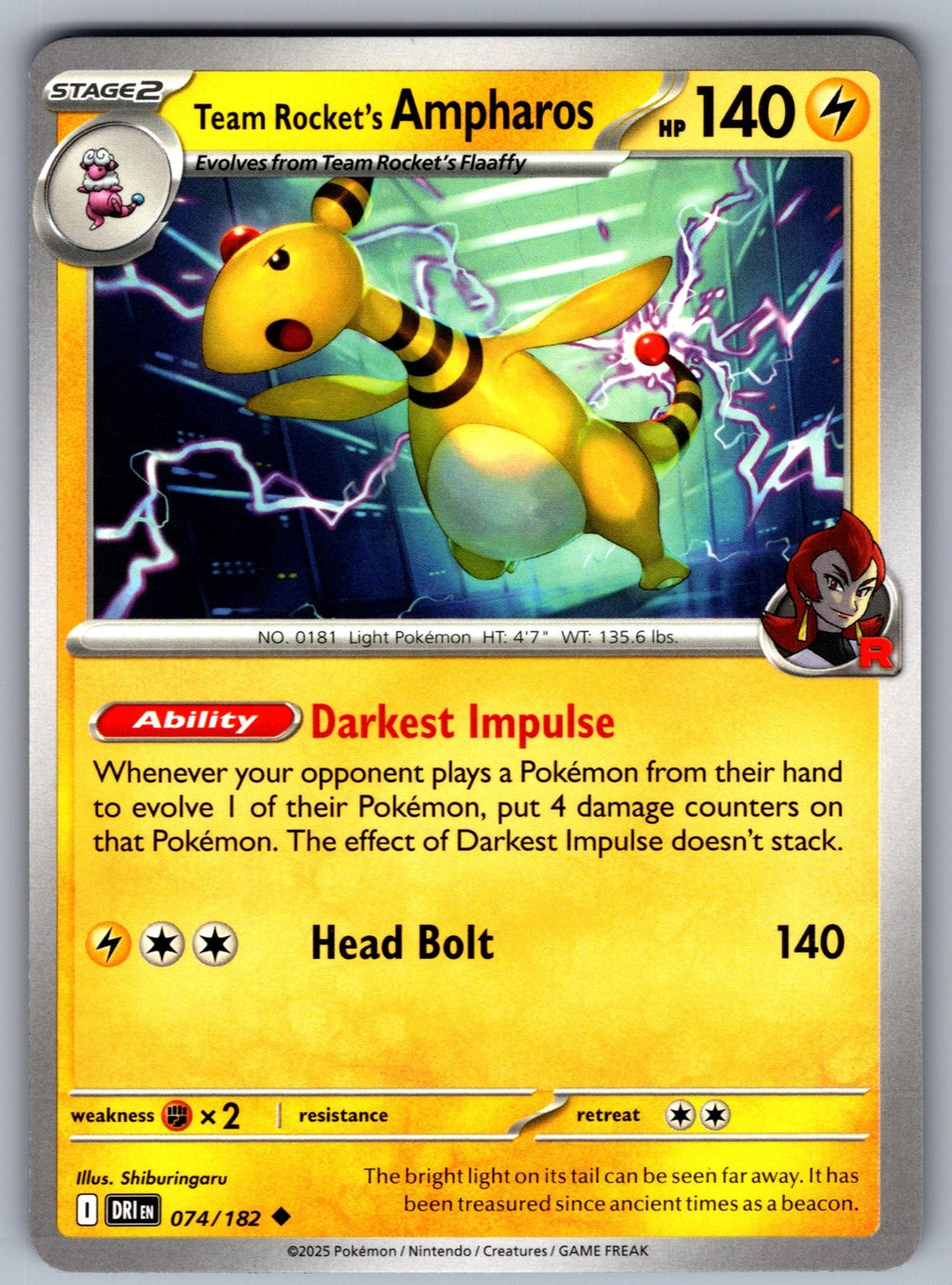 Team Rocket's Ampharos Uncommon SV10: Destined Rivals 074/182 NM 2025