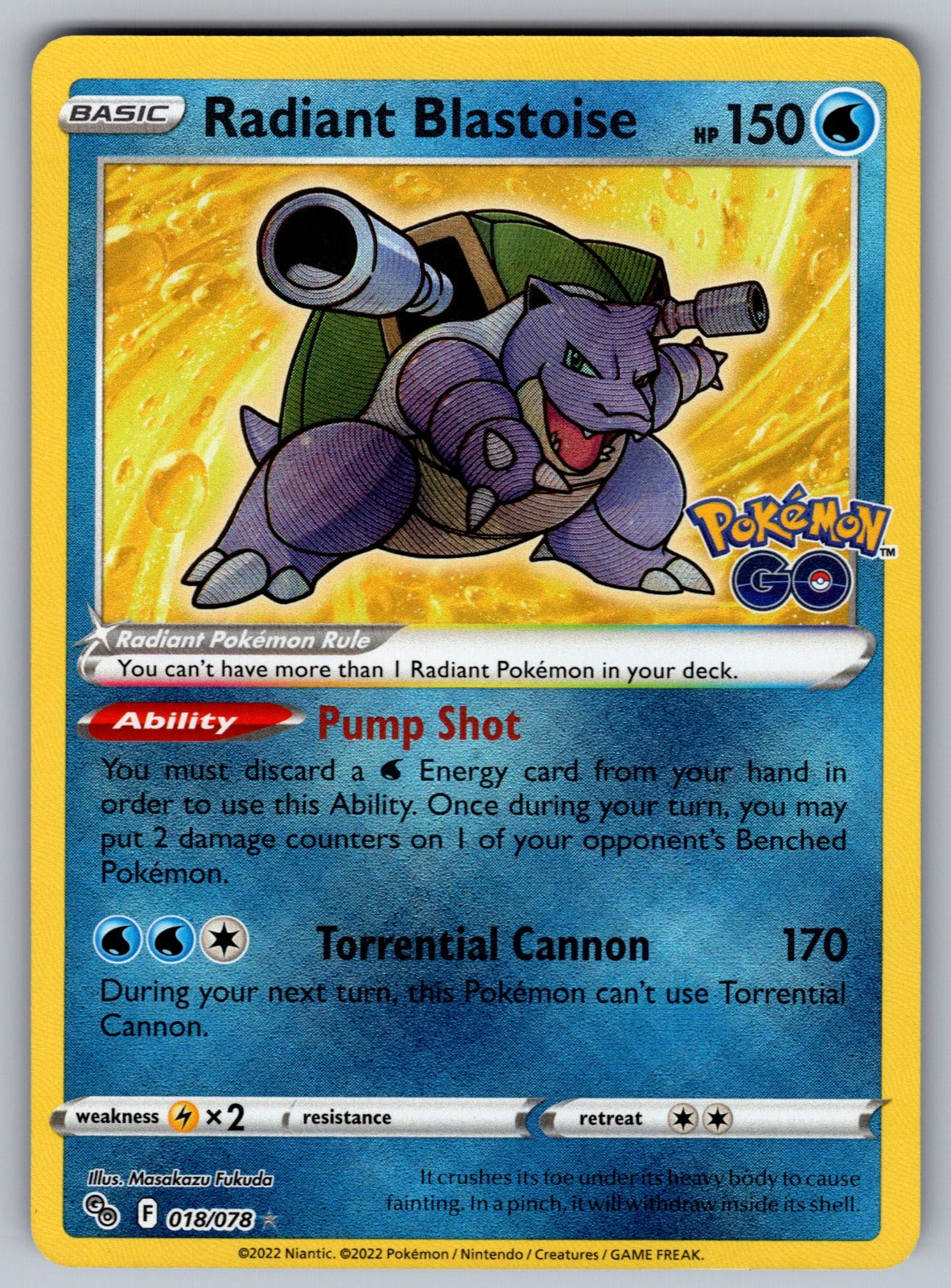 Radiant Blastoise Holo Radiant Rare Pokemon GO 018/078 NM 2022
