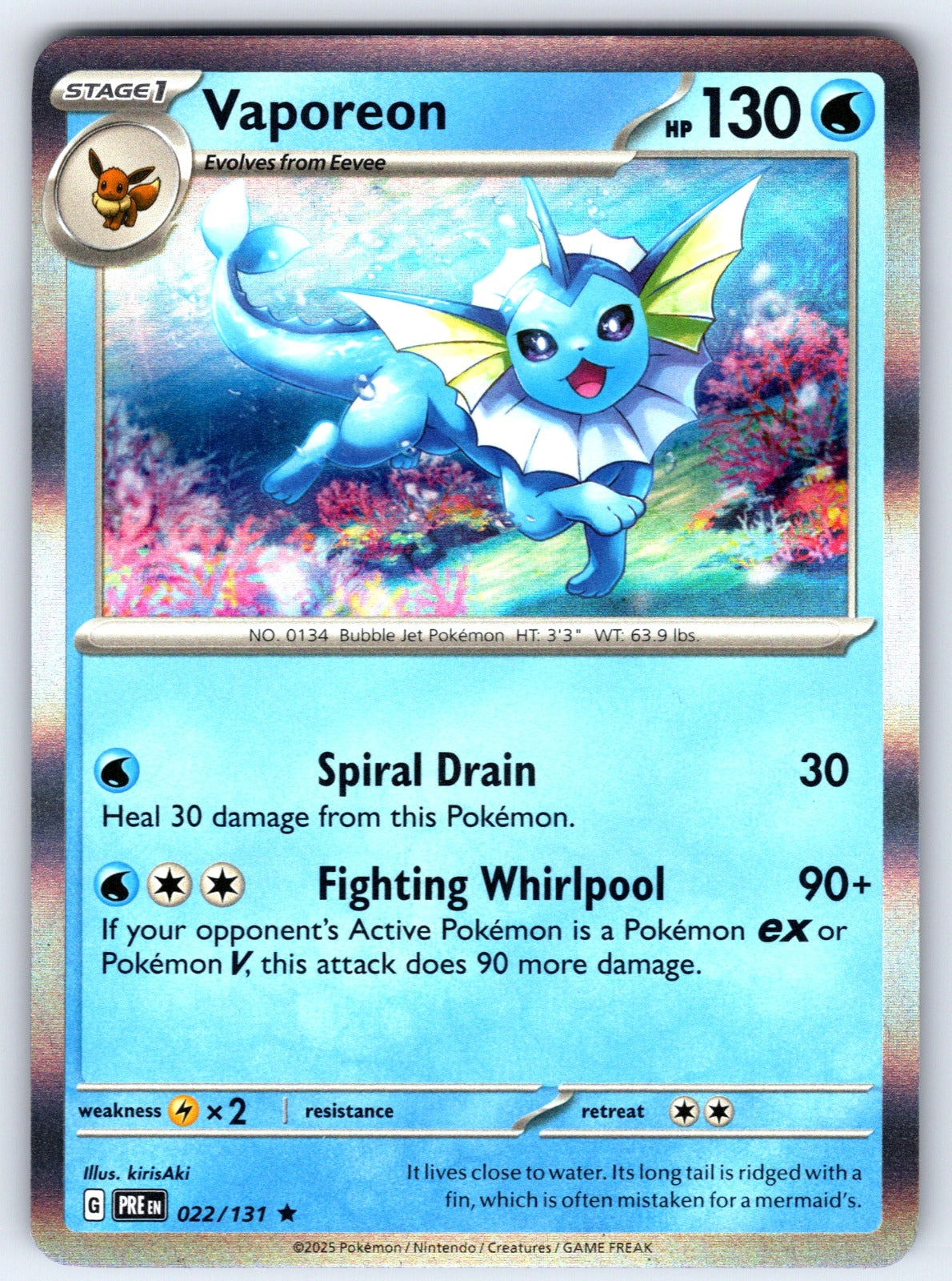 Vaporeon Holo Rare SV: Prismatic Evolutions 022/131 NM 2025