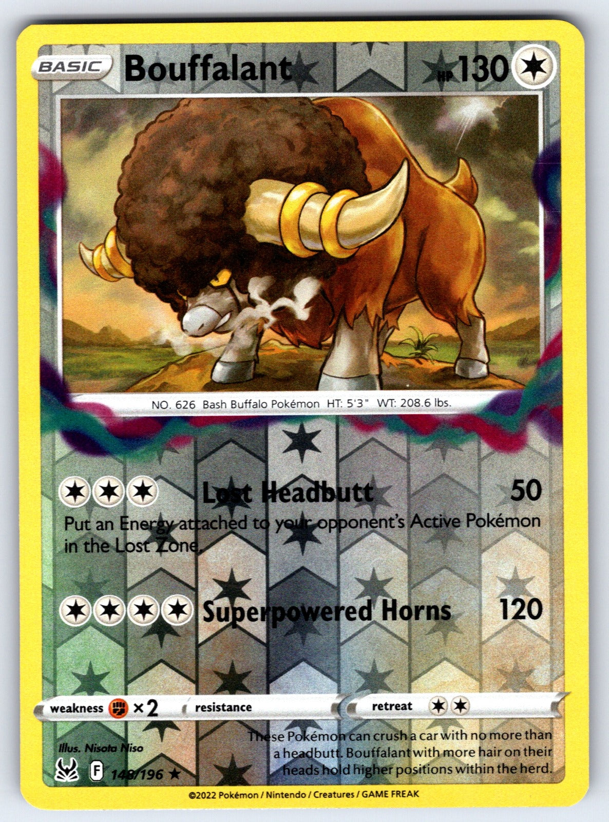 Bouffalant Reverse Holo Rare SWSH11: Lost Origin 148/196 NM 2022