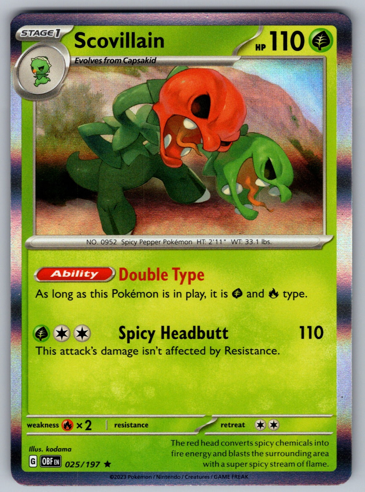 Scovillain Holo Rare SV03: Obsidian Flames 025/197 NM 2023