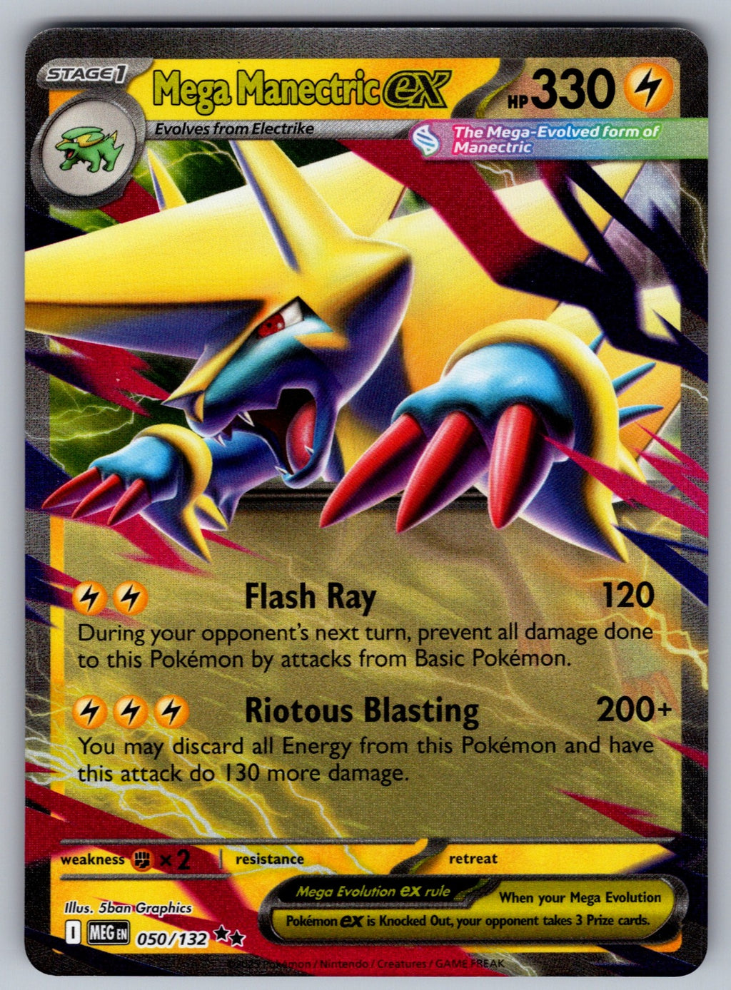 Mega Manectric ex Holo Double Rare ME01: Mega Evolution 050/132 NM 2025
