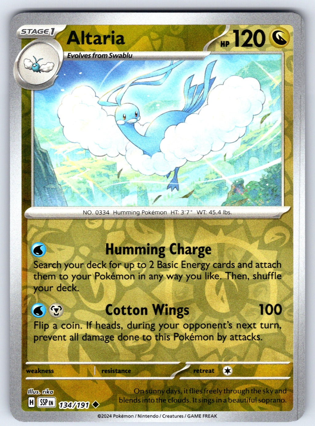 Altaria Reverse Holo Uncommon SV08: Surging Sparks 134/191 NM 2024