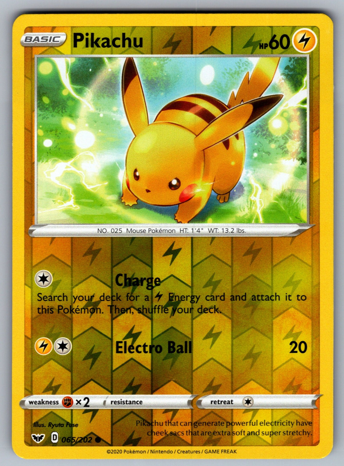 Pikachu Reverse Holo Common SWSH01: Sword & Shield Base Set 065/202 NM 2020