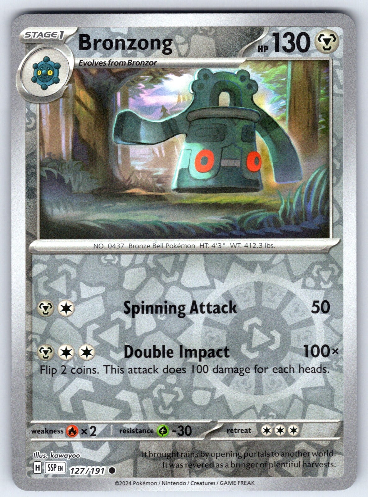 Bronzong Reverse Holo Common SV08: Surging Sparks 127/191 NM 2024