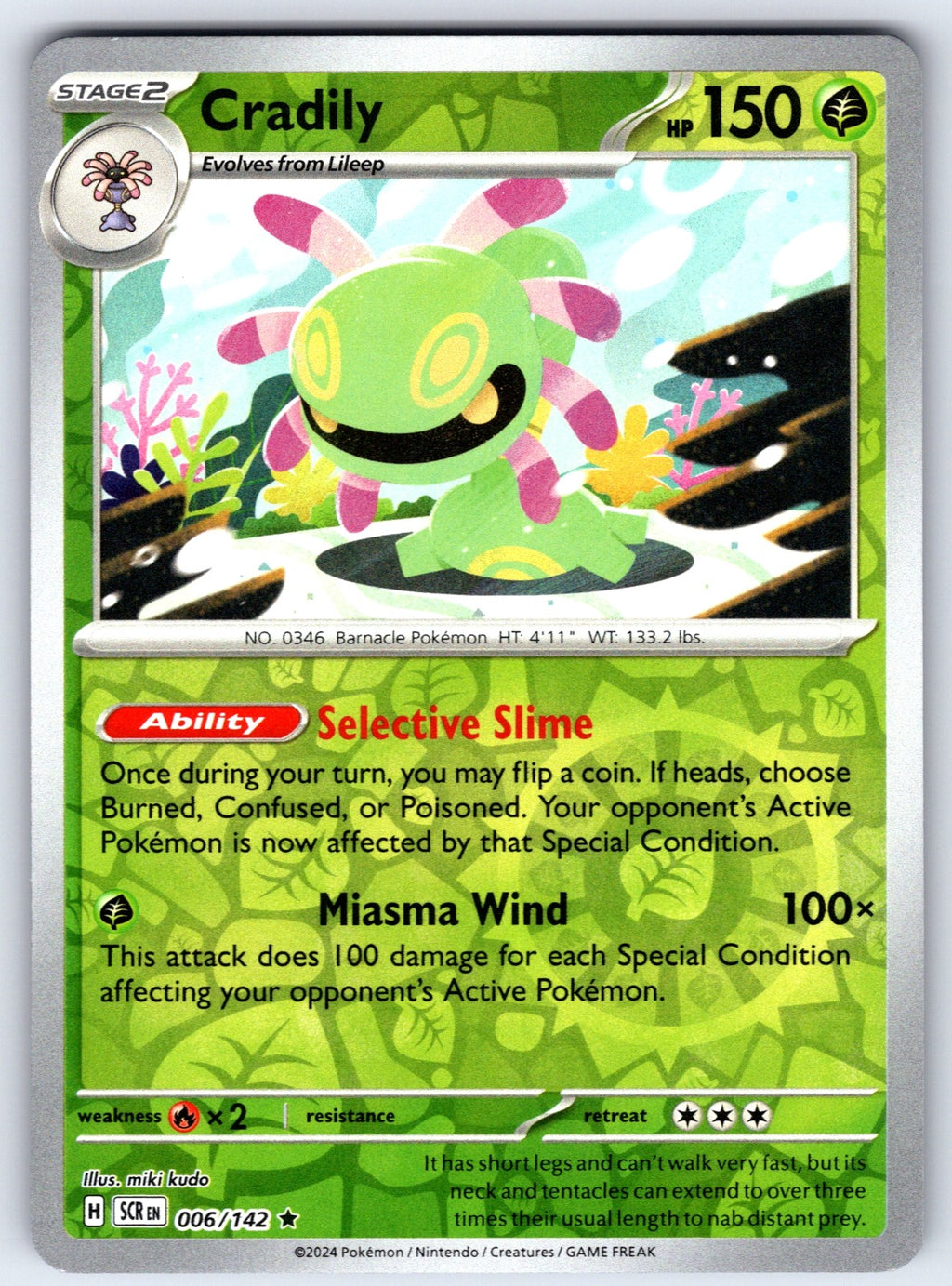 Cradily Reverse Holo Rare SV07: Stellar Crown 006/142 NM 2024