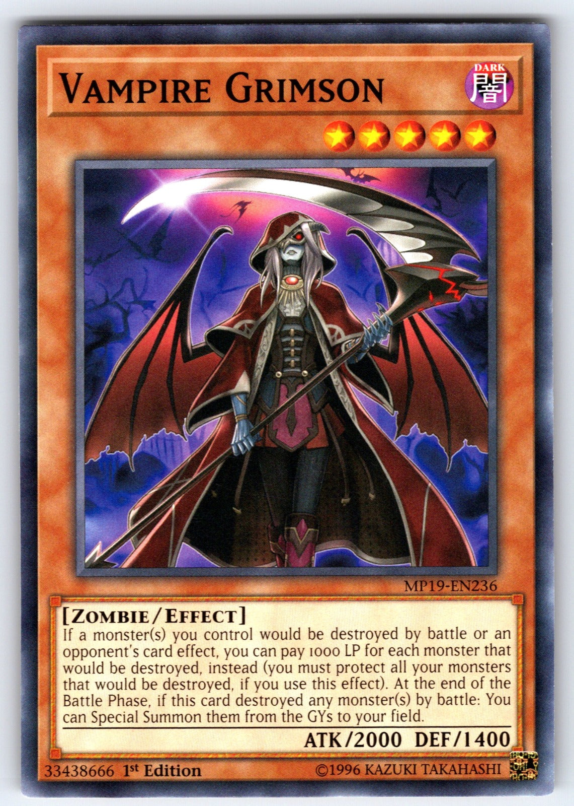 Vampire Grimson Unlimited Common 2019 Gold Sarcophagus Tin Mega Pack MP19-EN236 