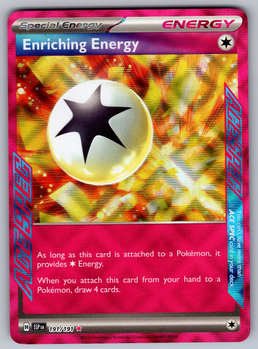 Enriching Energy Holo ACE SPEC Rare SV08: Surging Sparks 191/191 NM 2024