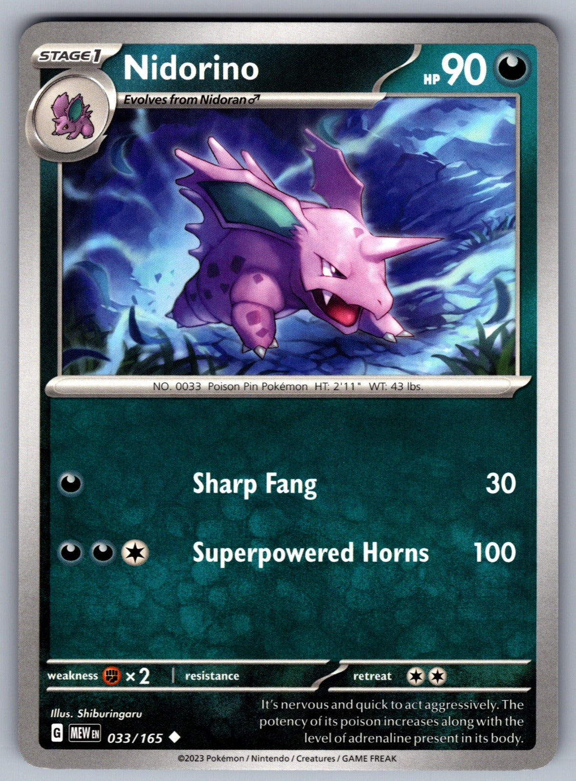 Nidorino Uncommon SV: Scarlet & Violet 151 033/165 NM 2023