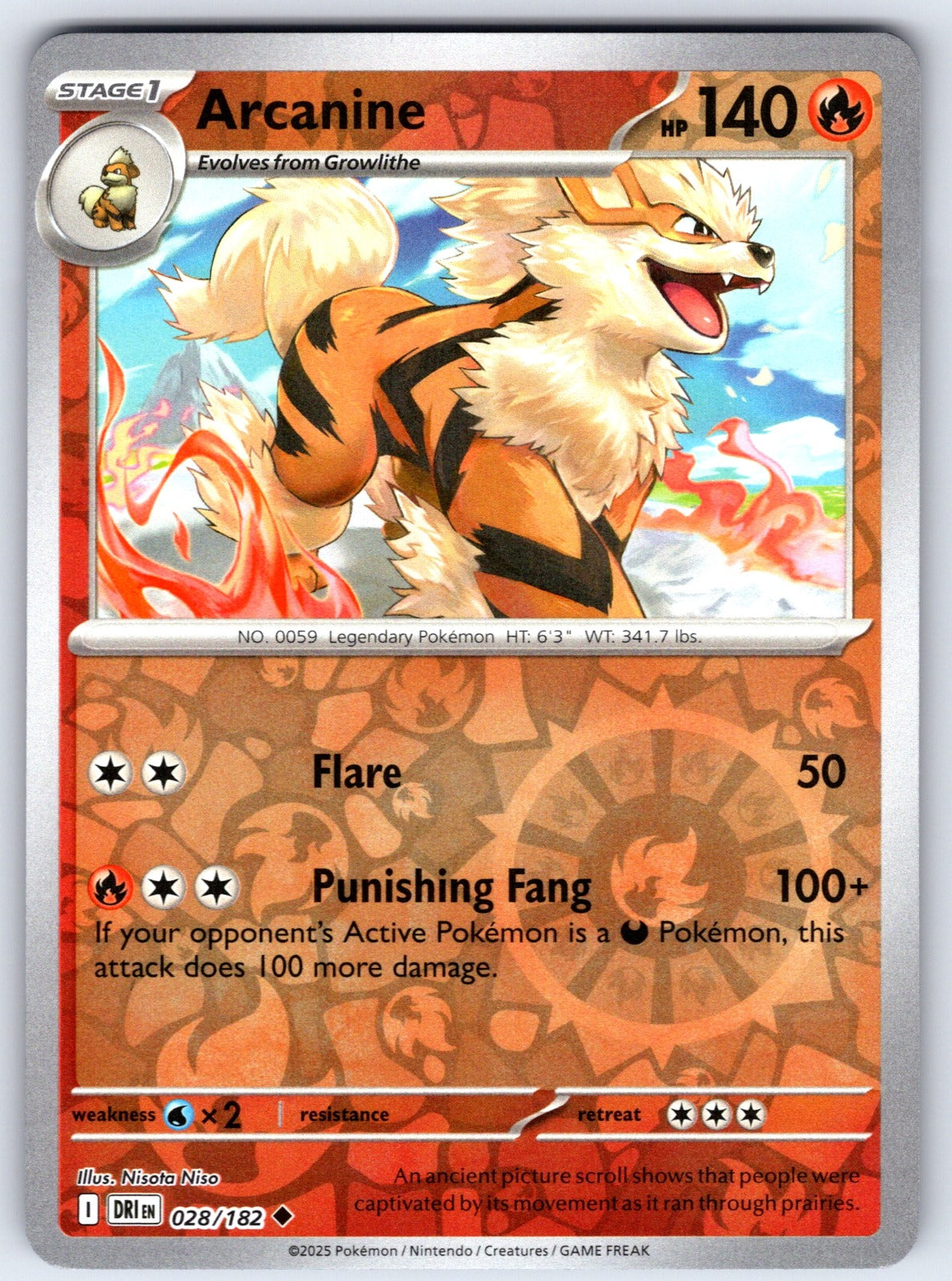 Arcanine Reverse Holo Uncommon SV10: Destined Rivals 028/182 NM 2025