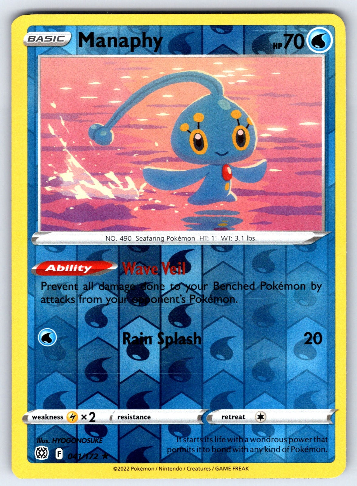 Manaphy Reverse Holo Rare SWSH09: Brilliant Stars 041/172 NM 2022