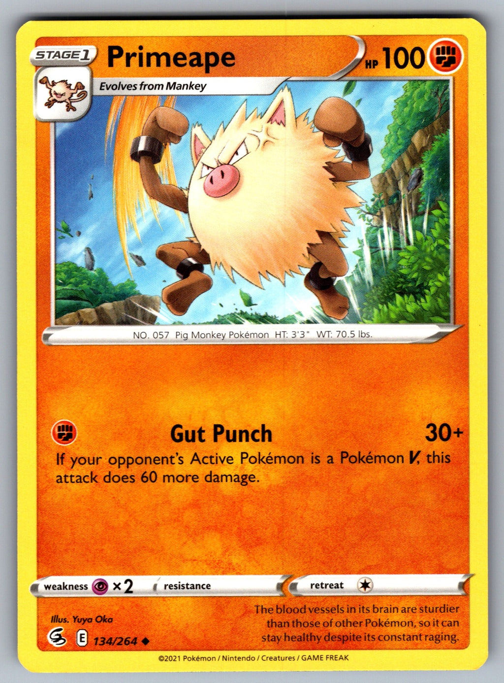 Primeape Uncommon SWSH08: Fusion Strike 134/264 NM 2021