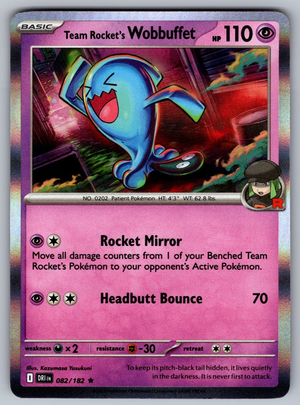 Team Rocket's Wobbuffet Holo Rare SV10: Destined Rivals 082/182 NM 2025