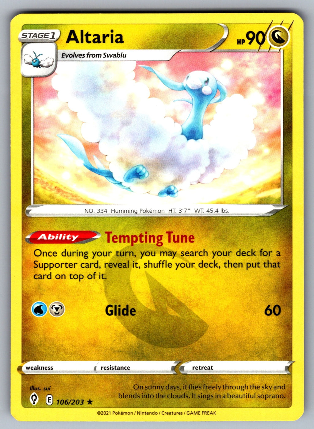 Altaria Rare SWSH07: Evolving Skies 106/203 NM 2021