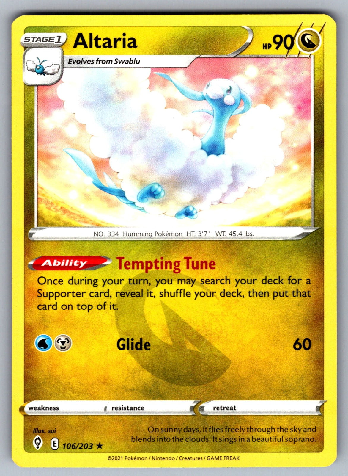 Altaria Rare SWSH07: Evolving Skies 106/203 NM 2021