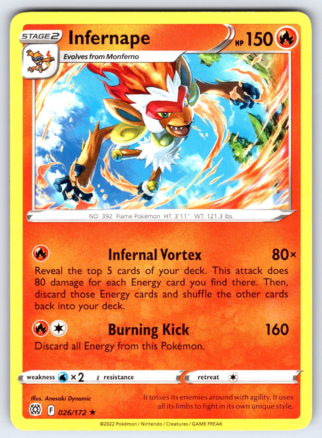 Infernape Holo Rare SWSH09: Brilliant Stars 026/172 NM 2022