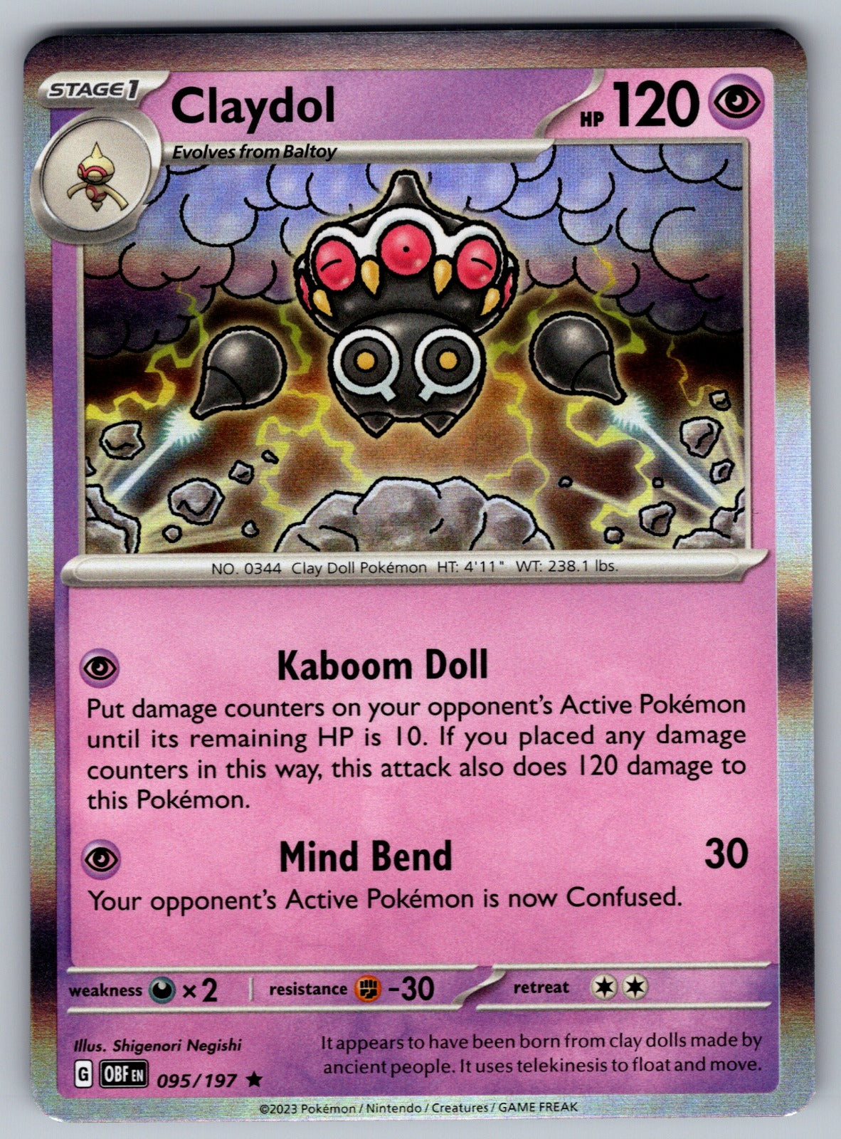Claydol Holo Rare SV03: Obsidian Flames 095/197 NM 2023