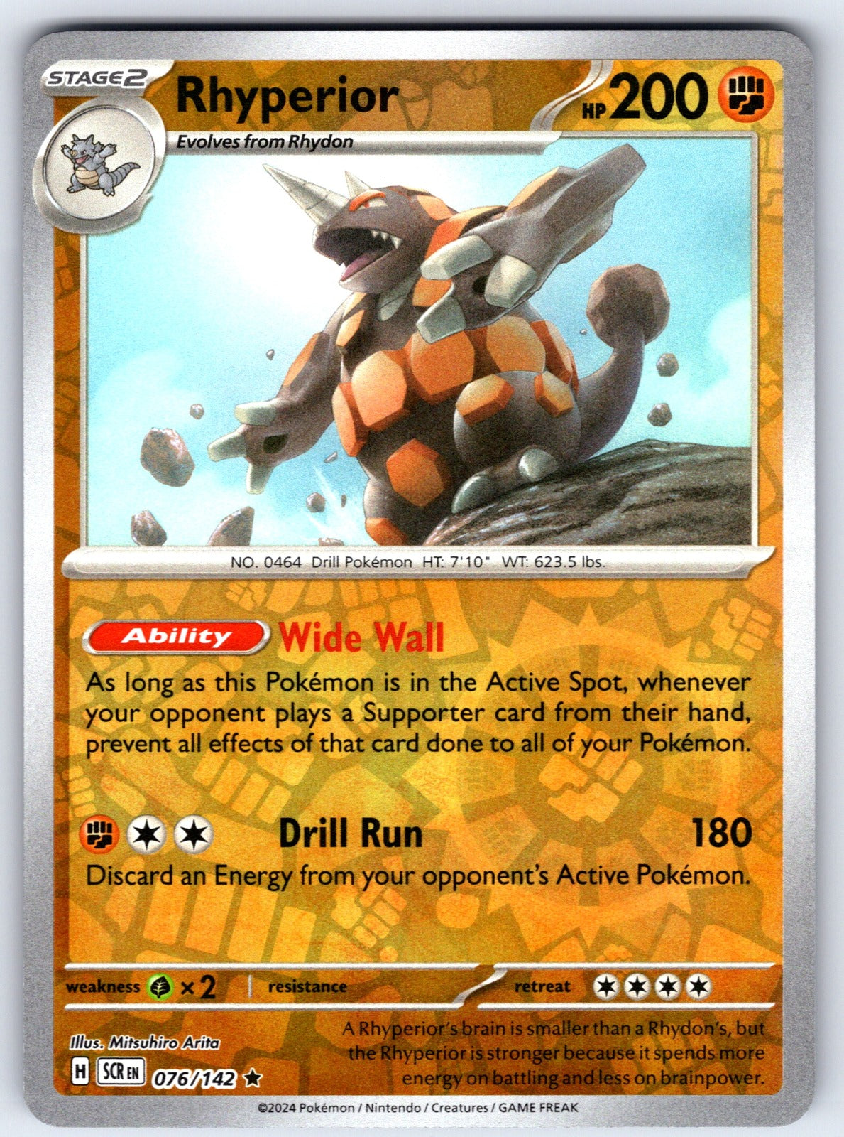 Rhyperior Reverse Holo Rare SV07: Stellar Crown 076/142 NM 2024