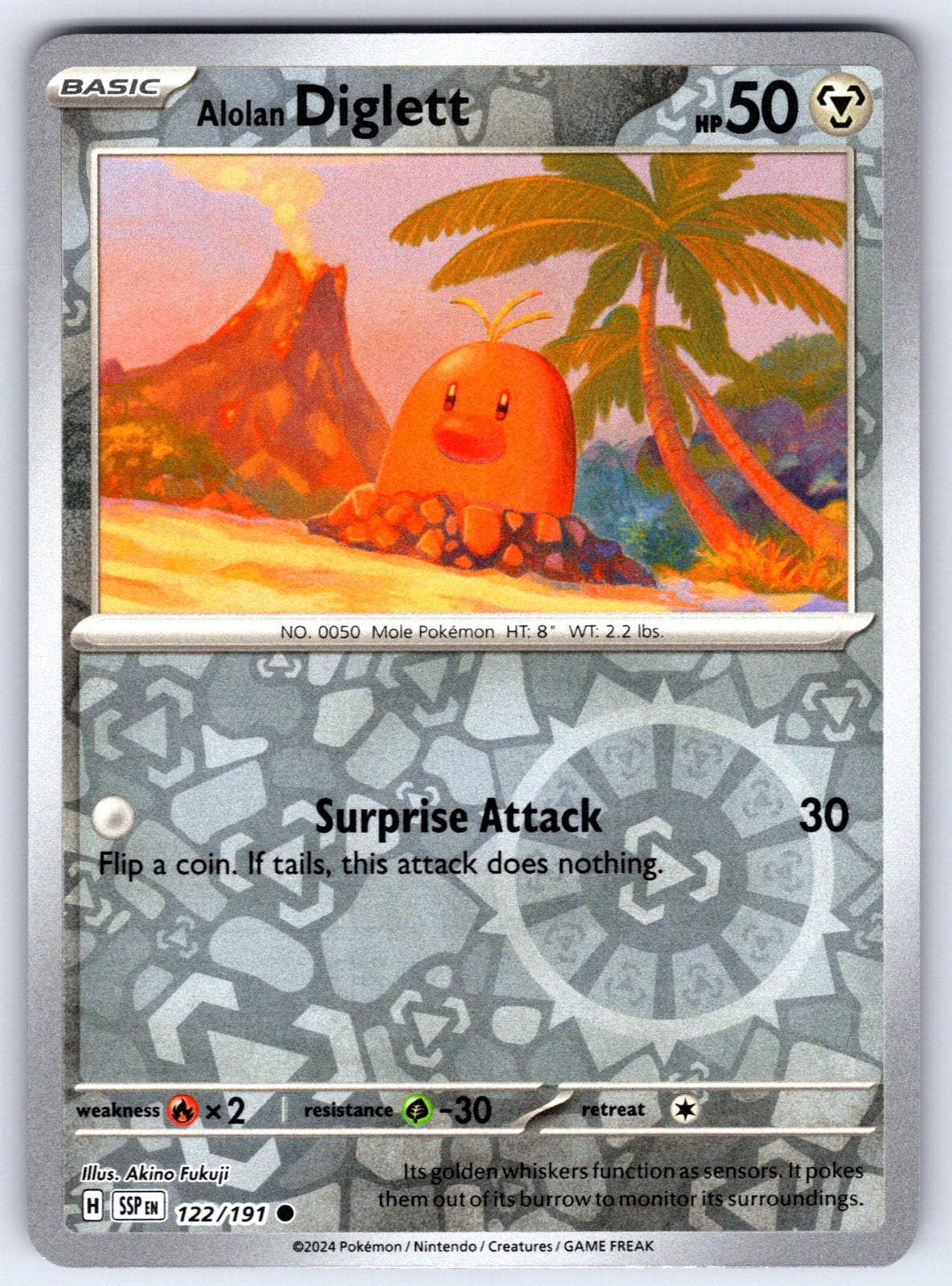 Alolan Diglett Reverse Holo Common SV08: Surging Sparks 122/191 NM 2024