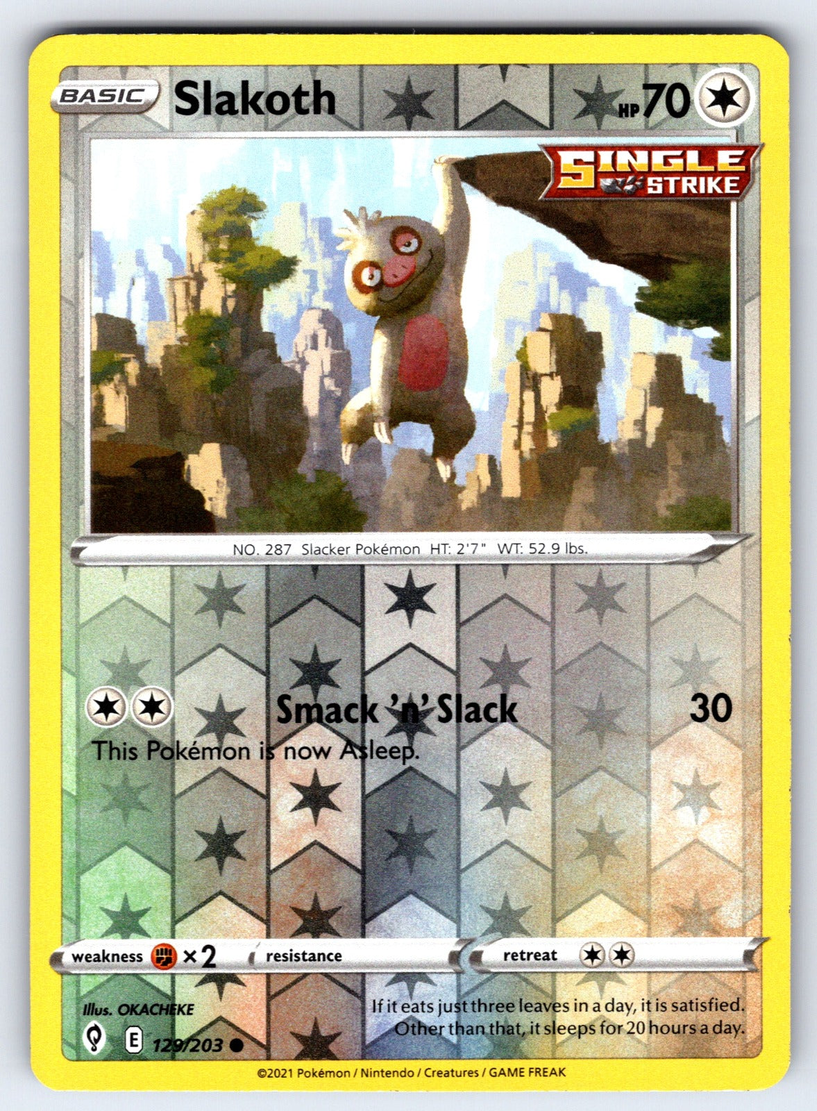 Slakoth Reverse Holo Common SWSH07: Evolving Skies 129/203 NM 2021