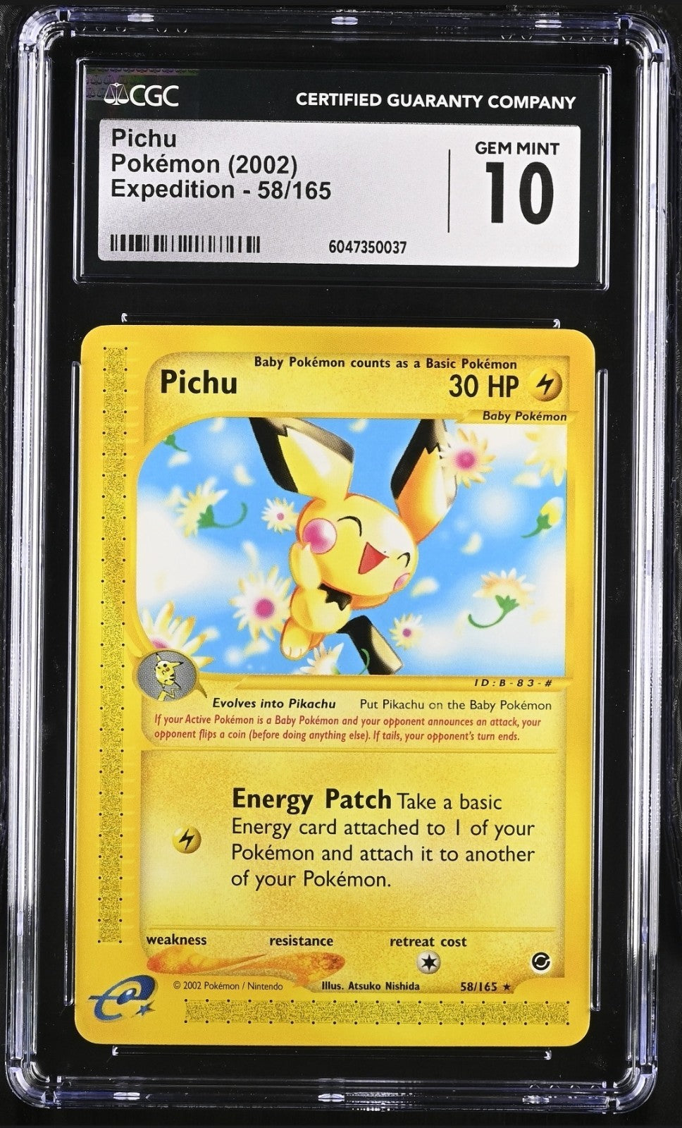 CGC 10 GEM MINT Pichu 2002 Expedition 58/165 Non-Holo Rare Pokemon Card