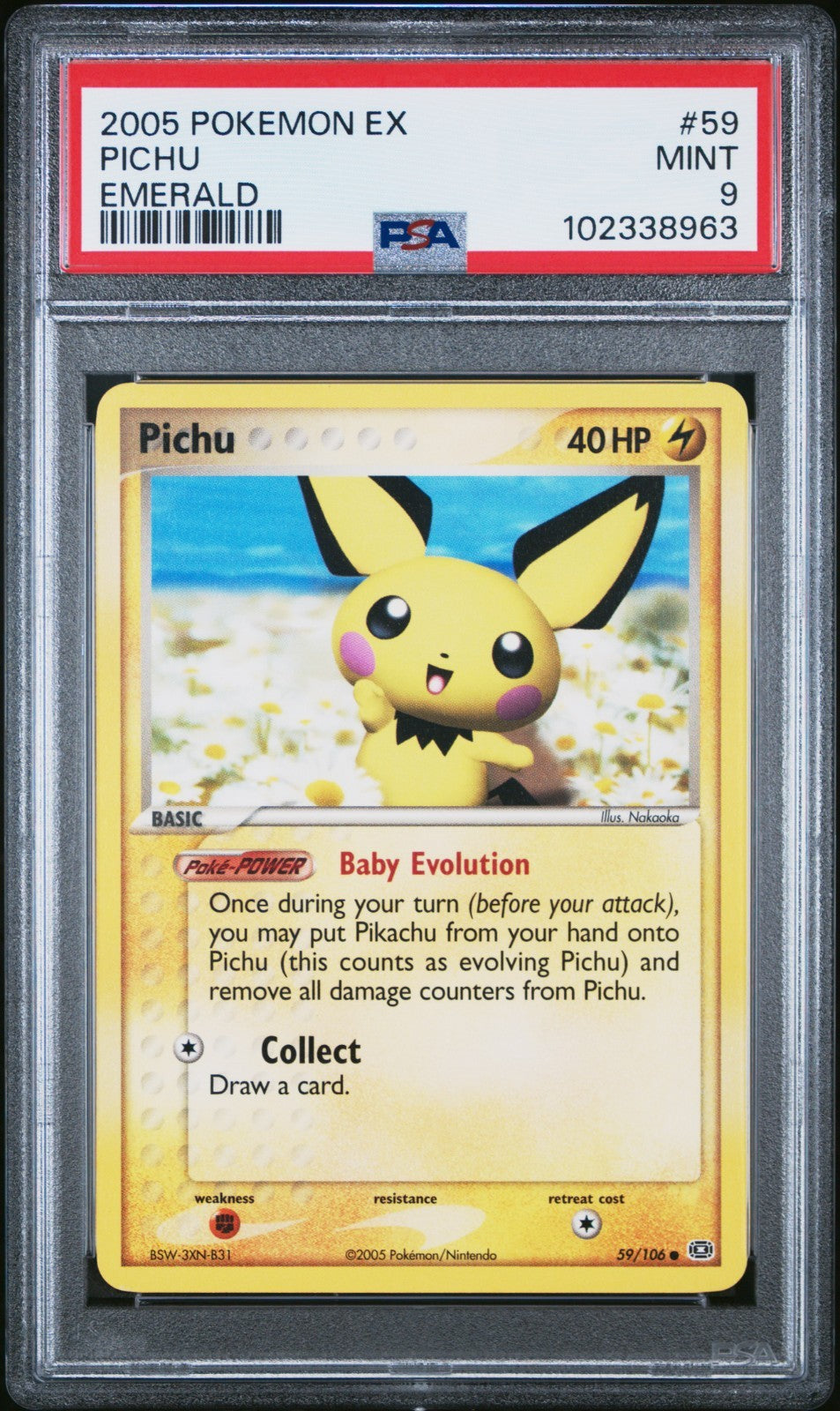 2005 Pokémon Ex Pichu #59 Emerald PSA 9